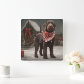 Wirehaired Pointing Dog in Sneeuw Kerstmis Vierkante Klok (Huis)