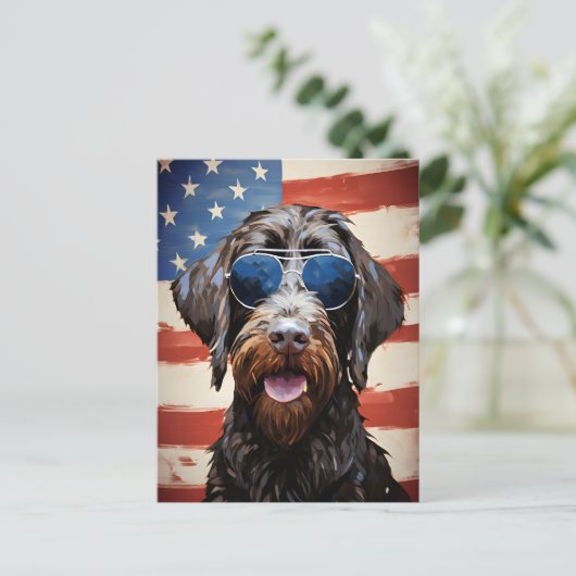 Wirehaired Pointing Griffon 4th of July Independen Briefkaart (Staand voorkant)