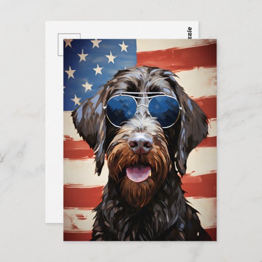 Wirehaired Pointing Griffon 4th of July Independen Briefkaart (Voorkant / Achterkant)