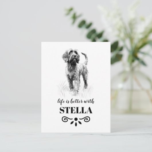 Wirehaired Pointing Griffon Aangepaste hondennaam Briefkaart (Staand voorkant)