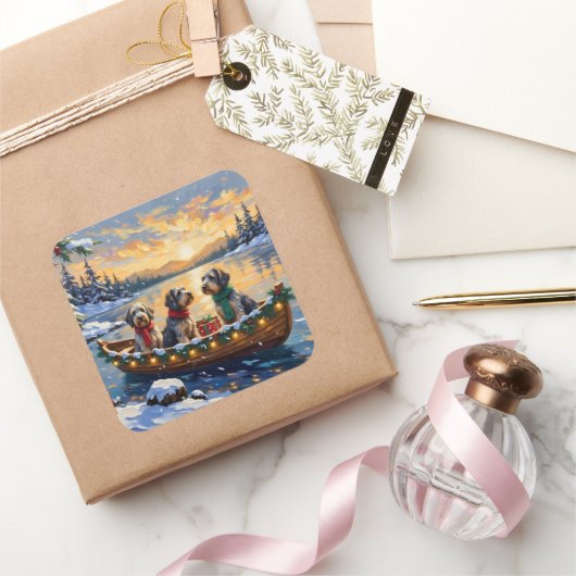 Wirehaired Pointing Griffon Christmas Boat Holiday Vierkante Sticker (Geschenken)
