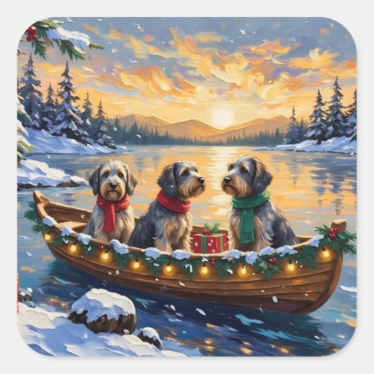 Wirehaired Pointing Griffon Christmas Boat Holiday Vierkante Sticker (Voorkant)