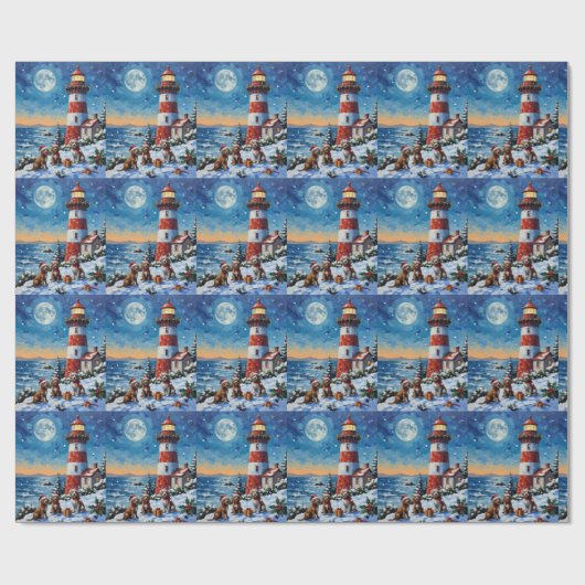Wirehaired Pointing Griffon Christmas Lighthouse Cadeaupapier (Vlak)