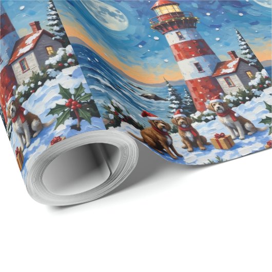 Wirehaired Pointing Griffon Christmas Lighthouse Cadeaupapier (Rol Hoek)
