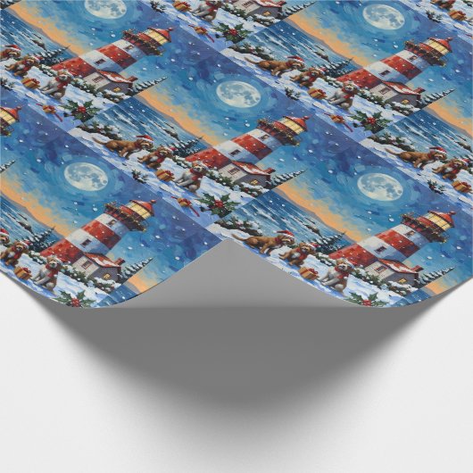 Wirehaired Pointing Griffon Christmas Lighthouse Cadeaupapier (Hoek)