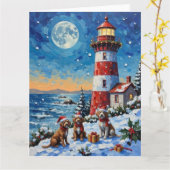 Wirehaired Pointing Griffon Christmas Lighthouse Kaart (Gele Bloem)