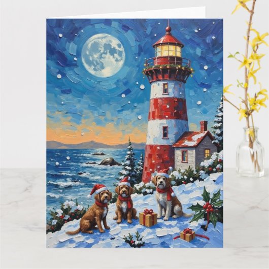 Wirehaired Pointing Griffon Christmas Lighthouse Kaart (Gele Bloem)