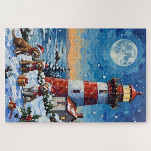 Wirehaired Pointing Griffon Christmas Lighthouse Legpuzzel (Horizontaal)