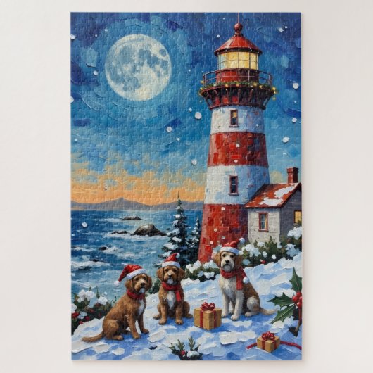 Wirehaired Pointing Griffon Christmas Lighthouse Legpuzzel (Verticaal)