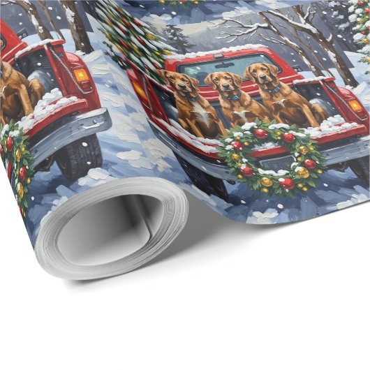 Wirehaired Pointing Griffon Christmas Red Truck Cadeaupapier (Rol Hoek)