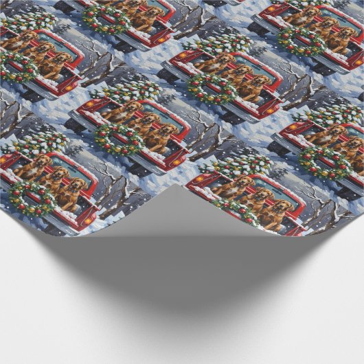 Wirehaired Pointing Griffon Christmas Red Truck Cadeaupapier (Hoek)