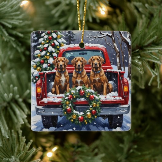 Wirehaired Pointing Griffon Christmas Red Truck Keramisch Ornament (Boom)
