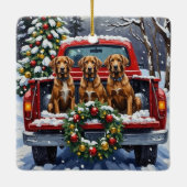 Wirehaired Pointing Griffon Christmas Red Truck Keramisch Ornament (Achterkant)