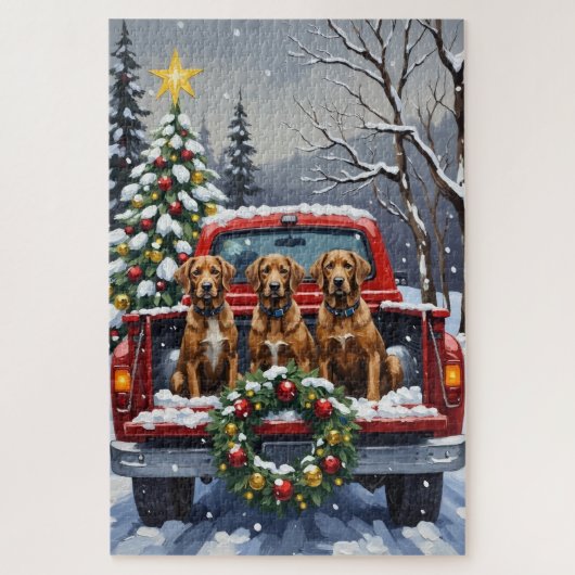 Wirehaired Pointing Griffon Christmas Red Truck Legpuzzel (Verticaal)