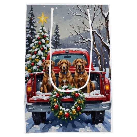 Wirehaired Pointing Griffon Christmas Red Truck Medium Cadeauzakje (Achterkant)