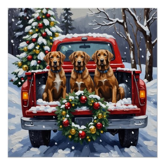 Wirehaired Pointing Griffon Christmas Red Truck Perfect Poster (Voorkant)