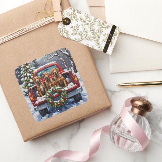 Wirehaired Pointing Griffon Christmas Red Truck Vierkante Sticker (Geschenken)