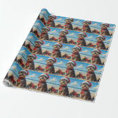 Wirehaired Pointing Griffon Dog Christmas Beach Cadeaupapier (Uitgerold)
