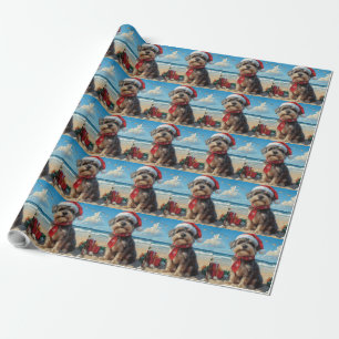 Wirehaired Pointing Griffon Dog Christmas Beach Cadeaupapier