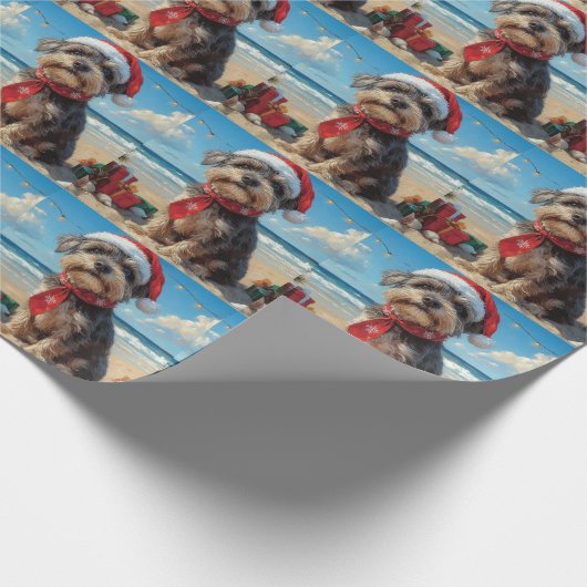 Wirehaired Pointing Griffon Dog Christmas Beach Cadeaupapier (Hoek)