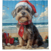 Wirehaired Pointing Griffon Dog Christmas Beach Douchegordijn (Voorkant)