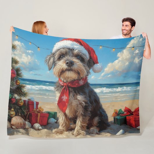 Wirehaired Pointing Griffon Dog Christmas Beach Fleece Deken (In situ)