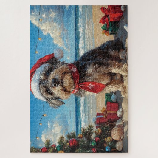 Wirehaired Pointing Griffon Dog Christmas Beach Legpuzzel (Verticaal)