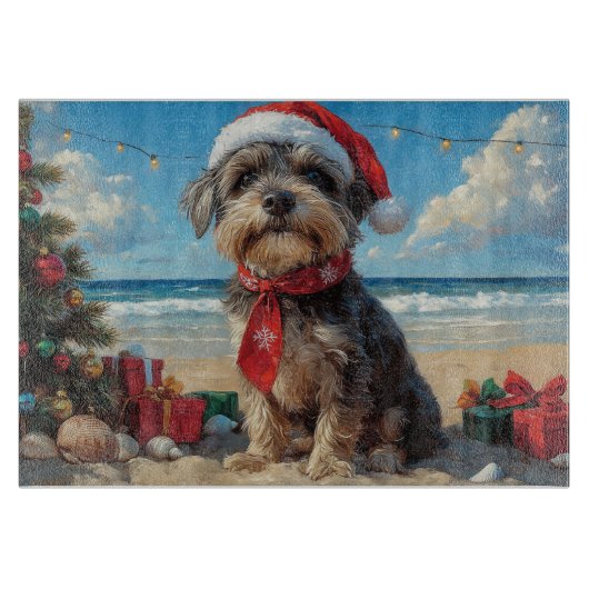 Wirehaired Pointing Griffon Dog Christmas Beach Snijplank (Voorkant)