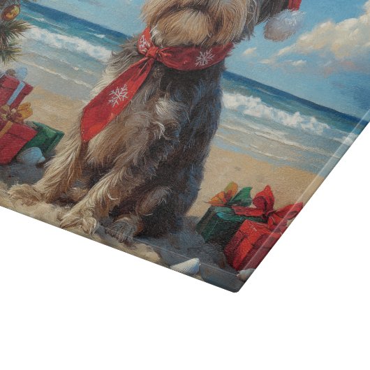 Wirehaired Pointing Griffon Dog Christmas Beach Snijplank (Hoek)