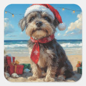 Wirehaired Pointing Griffon Dog Christmas Beach Vierkante Sticker (Voorkant)