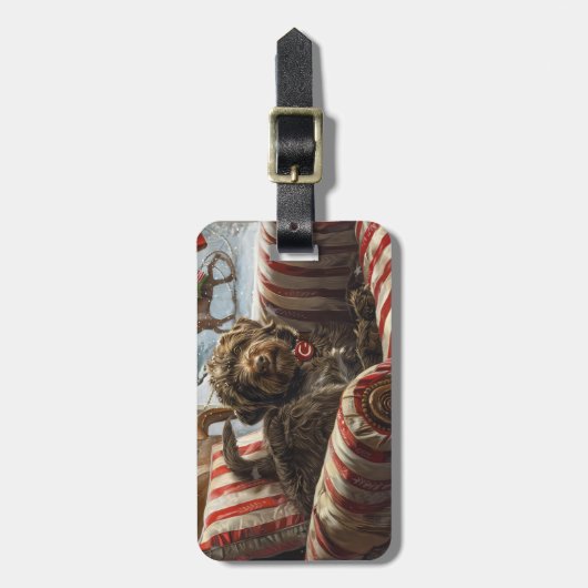 Wirehaired Pointing Griffon Dog Kerstfeest Bagagelabel (Voorkant verticaal)