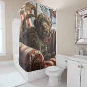 Wirehaired Pointing Griffon Dog Kerstfeest Douchegordijn (In situ)