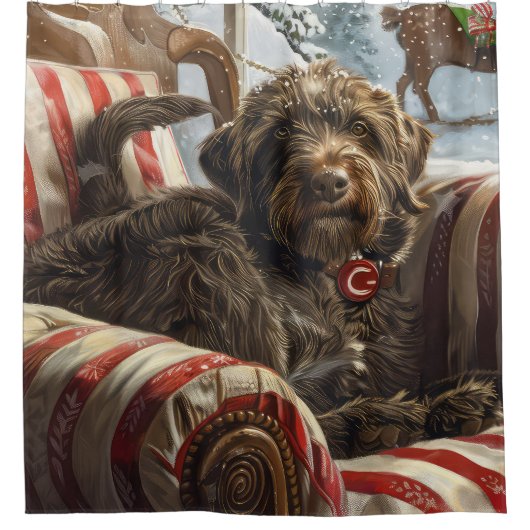Wirehaired Pointing Griffon Dog Kerstfeest Douchegordijn (Voorkant)