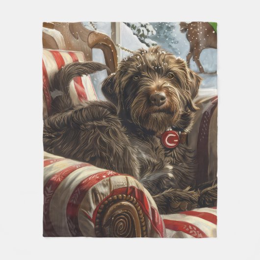 Wirehaired Pointing Griffon Dog Kerstfeest Fleece Deken (Voorkant)