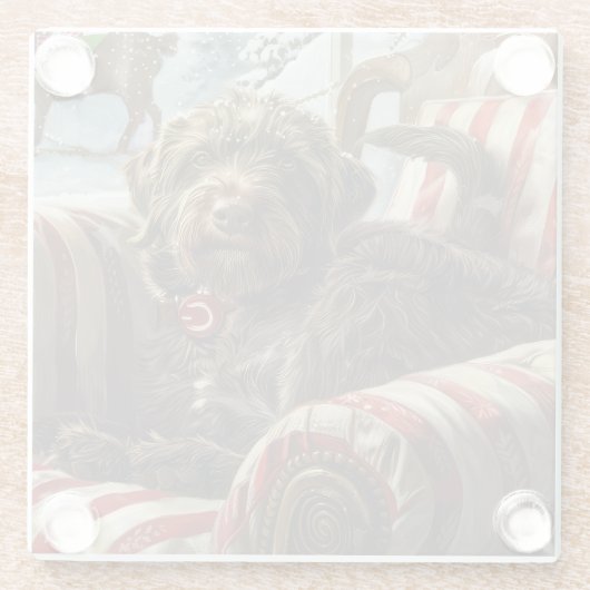 Wirehaired Pointing Griffon Dog Kerstfeest Glazen Onderzetter (Achterkant)