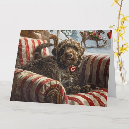 Wirehaired Pointing Griffon Dog Kerstfeest Kaart (Gele Bloem)