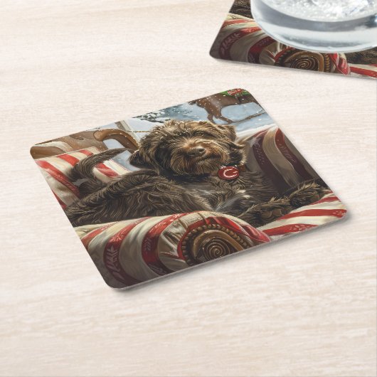 Wirehaired Pointing Griffon Dog Kerstfeest Kartonnen Onderzetters (Schuin)