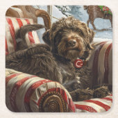 Wirehaired Pointing Griffon Dog Kerstfeest Kartonnen Onderzetters (Voorkant)