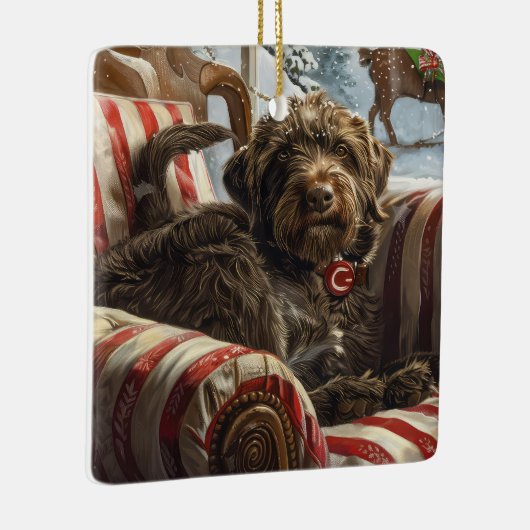 Wirehaired Pointing Griffon Dog Kerstfeest Keramisch Ornament (Rechts)