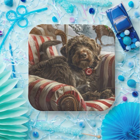 Wirehaired Pointing Griffon Dog Kerstfeest Papieren Bordje (Feest)