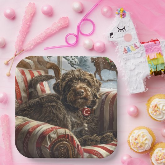 Wirehaired Pointing Griffon Dog Kerstfeest Papieren Bordje (Feest)