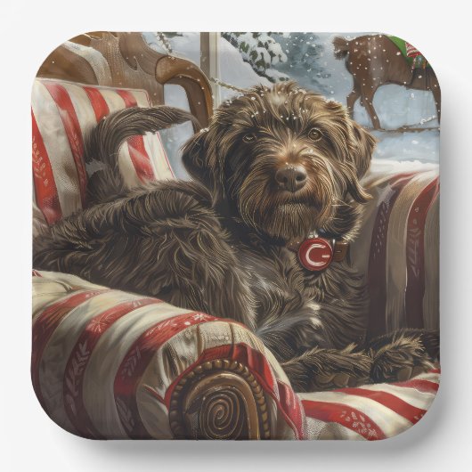 Wirehaired Pointing Griffon Dog Kerstfeest Papieren Bordje (Voorkant)