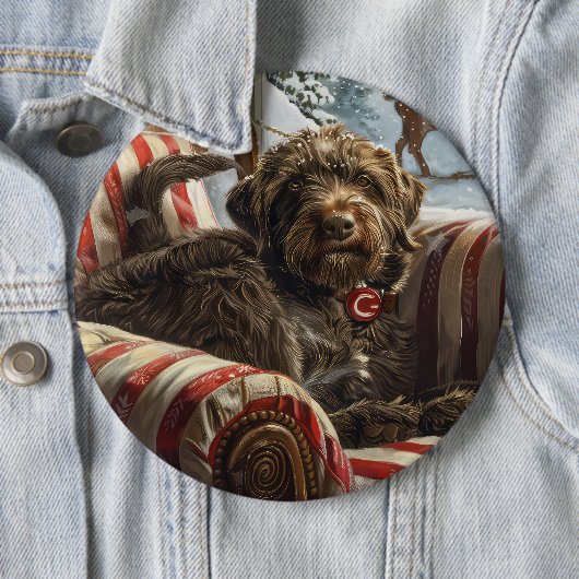 Wirehaired Pointing Griffon Dog Kerstfeest Ronde Button 6,0 Cm (In situ)