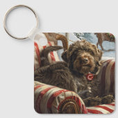 Wirehaired Pointing Griffon Dog Kerstfeest Sleutelhanger (Voorkant)