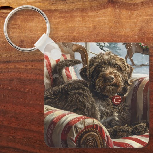 Wirehaired Pointing Griffon Dog Kerstfeest Sleutelhanger (Voorkant)