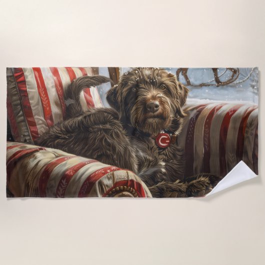 Wirehaired Pointing Griffon Dog Kerstfeest Strandlaken (Voorkant)