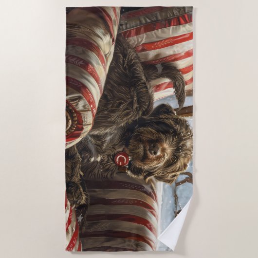 Wirehaired Pointing Griffon Dog Kerstfeest Strandlaken (Voorkant)