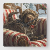 Wirehaired Pointing Griffon Dog Kerstfeest Vierkante Klok (Voorkant)