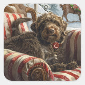Wirehaired Pointing Griffon Dog Kerstfeest Vierkante Sticker (Voorkant)