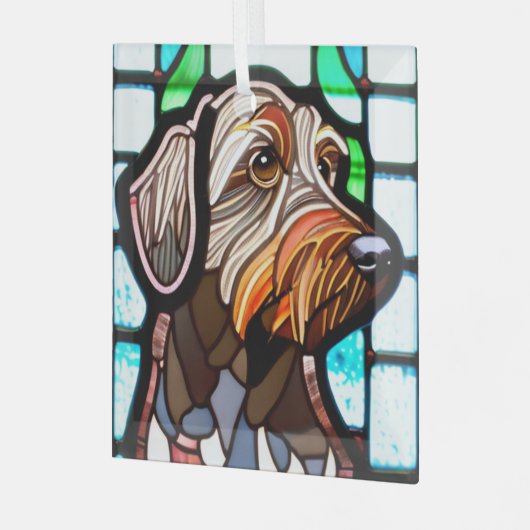 Wirehaired Pointing Griffon "Glas in lood" Glas Ornament (Voorkant links)
